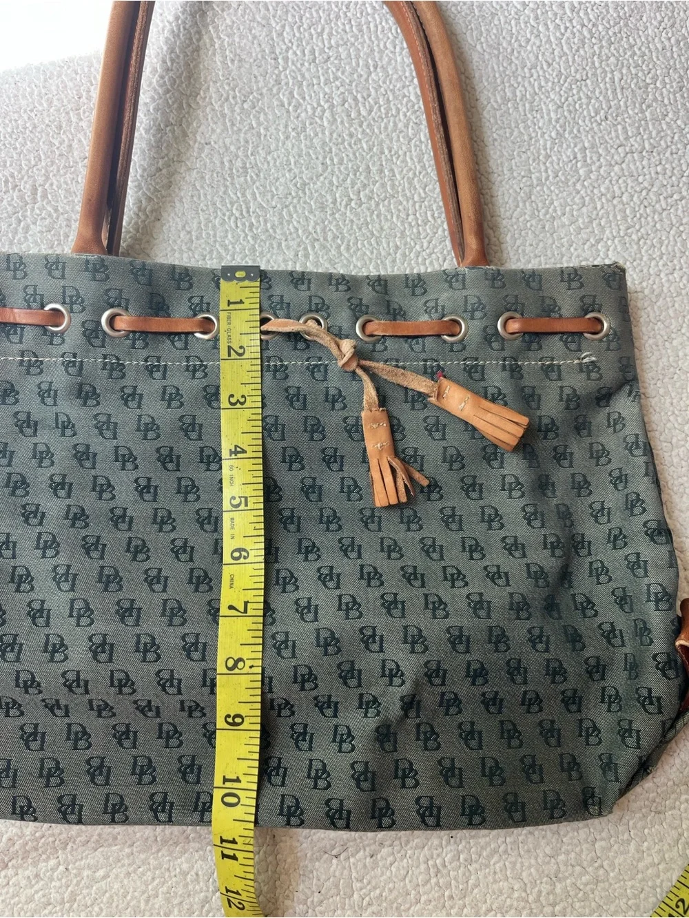 DOONEY & BOURKE BLUE GREY MONOGRAMMED SHOULDER TOTE LEATHER